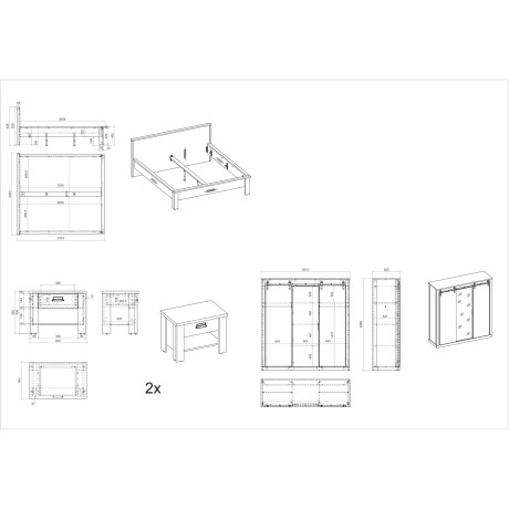 Home affaire Slaapkamerserie Sherwood Ligoppervlak 180 x 200 cm, kast 3-deurs 201 cm breed (4-delig) afbeelding2 - 1