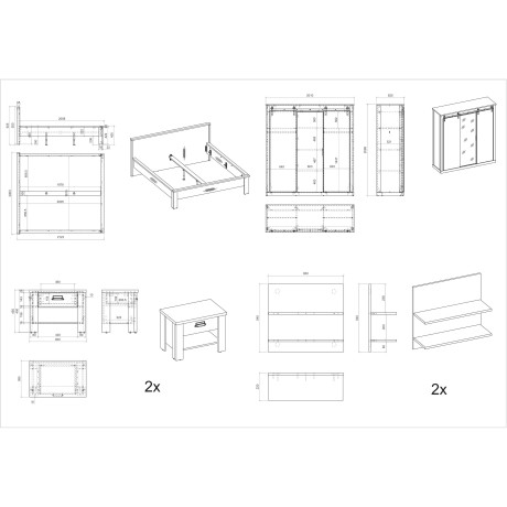 Home affaire Slaapkamerserie Sherwood Ligoppervlak 180 x 200 cm, kast 3-deurs 201 cm breed (6-delig) afbeelding2 - 1