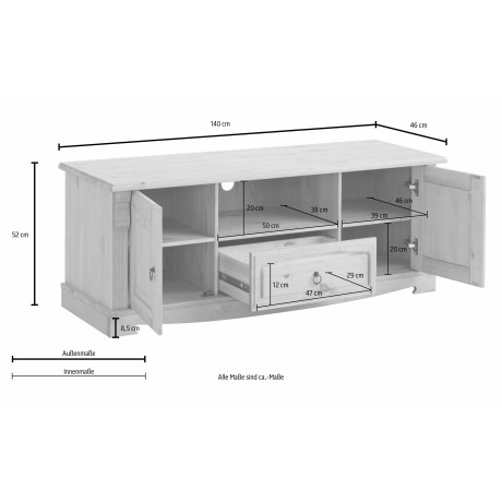 Home affaire Tv-meubel ANNA Breedte 140 cm, 2 deuren, met 1 lade, van massief grenen, FSC afbeelding2 - 1