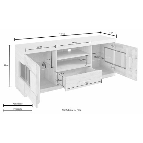 Home affaire Tv-meubel Ribe Breedte 140 cm met 1 lade en 2 deuren met glasinzet afbeelding2 - 1