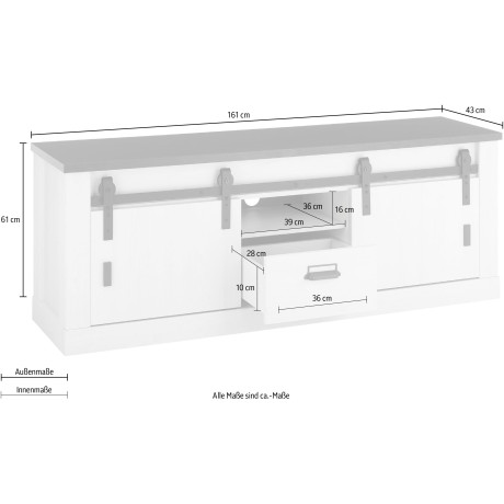 Home affaire Tv-meubel Sherwood Houtdecor, met schuurdeurbeslag en apothekersgreep, breedte 162 cm afbeelding2 - 1