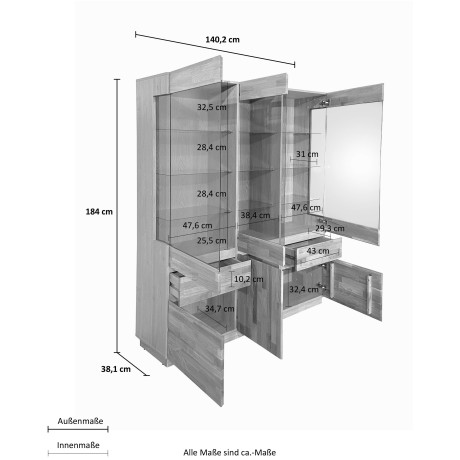 Home affaire Vitrinekast Laima Breedte 140 cm, gedeeltelijk massief, met glasdeuren afbeelding2 - 1