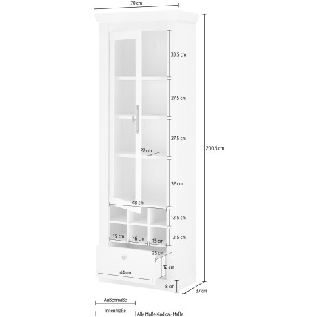 Home affaire Vitrinekast Ravenna in romantische landelijke stijl, grepen van metaal, hoogte 200 cm afbeelding2 - 1