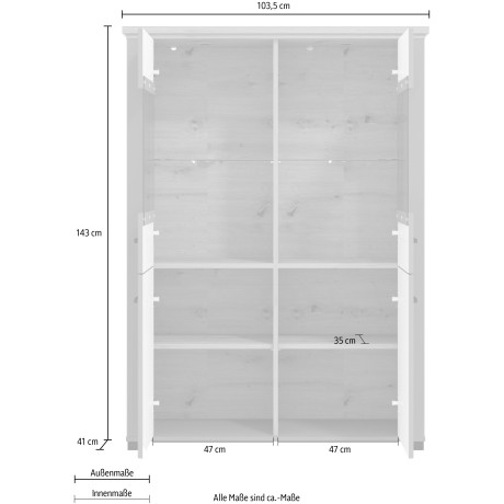 Home affaire Vitrinekast Valencia 2 deuren met 4 mm veiligheidsglas, breedte 103,5 cm afbeelding2 - 1