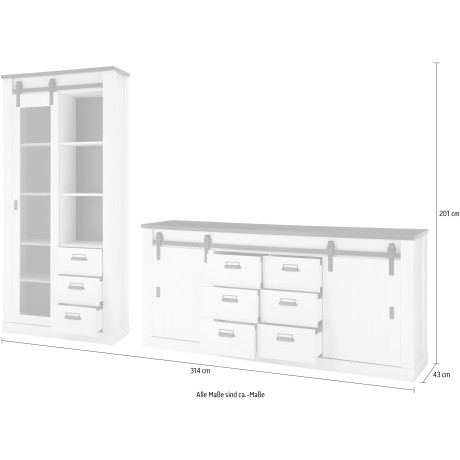 Home affaire Wandmeubel Sherwood Schuurdeurbeslag en apothekersgrepen van metaal, hoogte 201 cm (2-delig) afbeelding2 - 1