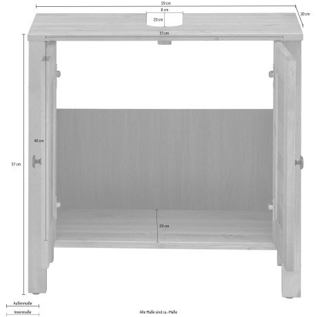 Home affaire Wastafelonderkast Ayanna van massief hout, fsc, lamellenfront, hoogte 57 cm, breedte 59 cm afbeelding2 - 1