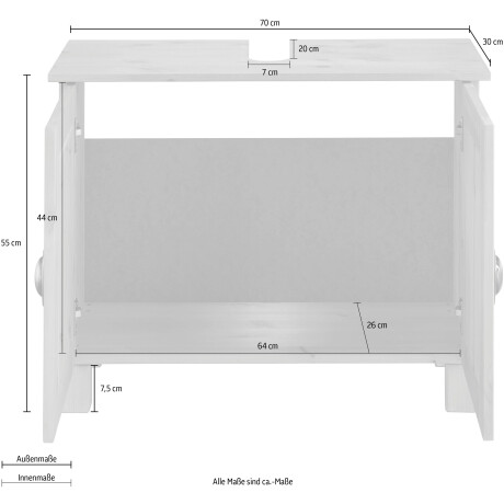 Home affaire Wastafelonderkast Oslo in massief grenen, met 2 deuren, breedte 70 cm, hoogte 55 cm afbeelding2 - 1