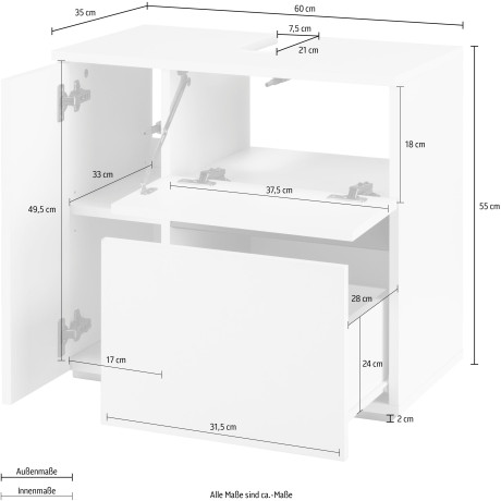 Home affaire Wastafelonderkast Wisla Sifon uitsparing, push-to-open functie, breedte 60 cm, hoogte 55 cm afbeelding2 - 1