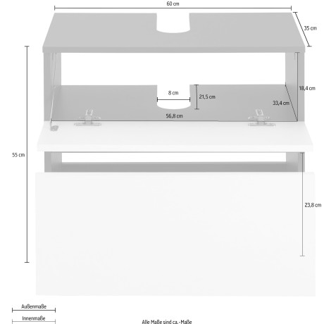 Home affaire Wastafelonderkast Wisla Sifon uitsparing, push-to-open functie, breedte 60 cm, hoogte 55 cm afbeelding2 - 1