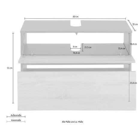 Home affaire Wastafelonderkast Wisla Sifon uitsparing, push-to-open functie, breedte 80 cm, hoogte 55 cm afbeelding2 - 1