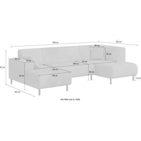 Home affaire Zithoek ARROS incl. losse sierkussens, afmetingen b/d/h: 300/163/81 cm, ook in cord afbeelding2 - 1