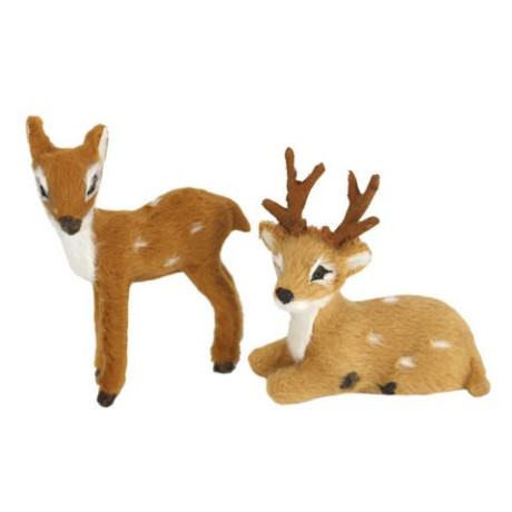 I.GE.A. Decoratief figuur Dierfiguur mini ree 2-pack Kunstbont dierenfiguur standbeeld ornamenten bont pluche dier bontdier bosdier (2 stuks) afbeelding2 - 1