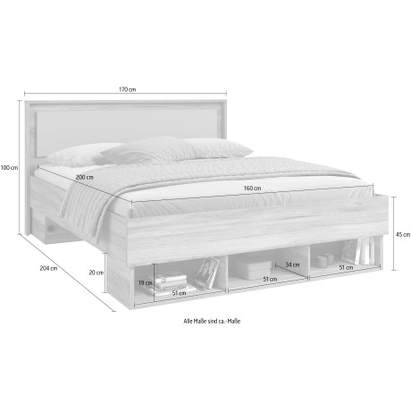 INOSIGN Bedframe Wharton, Breedte 140cm of 160cm, moderne bedframe Tweepersoonsbed met open planken, FSC-gecertificeerd houtmateriaal afbeelding2 - 1