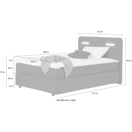 INOSIGN Boxspring Luan Laden, ledverlichting en topmatras, in breedte 120 cm en 180 cm afbeelding2 - 1