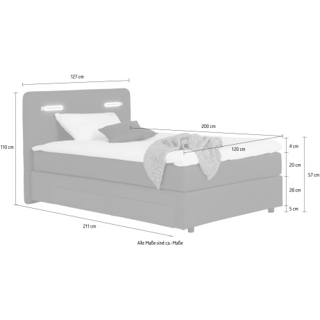 INOSIGN Boxspring Luan Laden, ledverlichting en topmatras, in breedte 120 cm en 180 cm afbeelding2 - 1