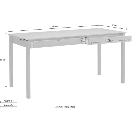 INOSIGN Bureau Gava Massief grenen, ingefreesde verzonken grepen, hoogte 80 cm (1 stuk) afbeelding2 - 1