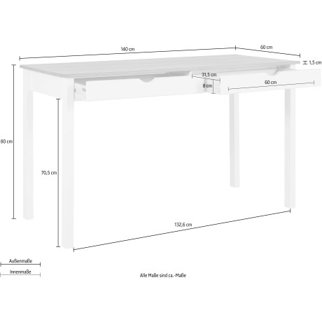 INOSIGN Bureau Gava van massief grenenhout, met praktische verzonken grepen, breedte 140 cm afbeelding2 - 1