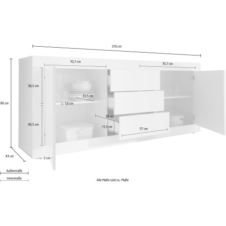 INOSIGN Dressoir Basic Metalen handgreep, moderne frame-uitstraling, veel opbergruimte, kleurkeuze afbeelding2 - 1