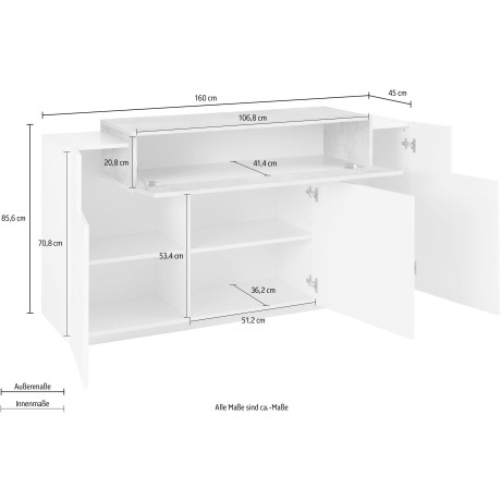 INOSIGN Dressoir Coro met 1 klep, 3 deuren, dubbele diepte bxdxh 160x45x85,6 cm afbeelding2 - 1