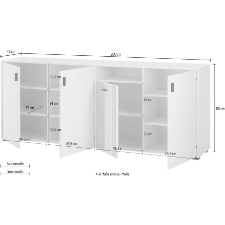 INOSIGN Dressoir Hudson in moderne trendkleur, handgrepen van metaal (zwart), breedte 200 cm afbeelding2 - 1