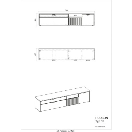 INOSIGN Dressoir Hudson in moderne trendkleur, handgrepen van metaal (zwart), breedte 200 cm afbeelding2 - 1