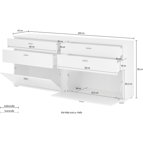 INOSIGN Dressoir Long Island in moderne trendkleur, inclusief verticale verlichting, breedte 200 cm (1 stuk) afbeelding2 - 1