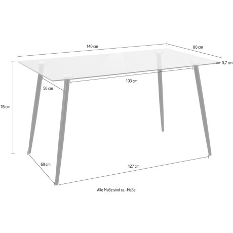 INOSIGN Eethoek Danny-Malio Glazen tafel 140x80 cm met 4 stoelen (velours stof), frame van metaal (set, 5-delig) afbeelding2 - 1