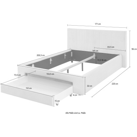 INOSIGN Gestoffeerd bed CiTY/GiRON, bedframe met bedlade, gestoffeerd opbergbed met hondenbed of opberglade, bekleding van corduroy of linnenlook afbeelding2 - 1