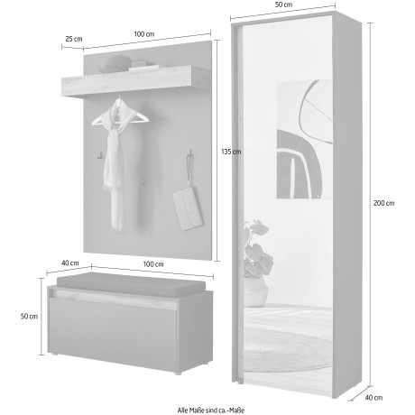 INOSIGN Halmeubelset GIRON/ CiTY, Garderobe in Wotan Eik, moderne garderobekast (complete set, 3-delig) afbeelding2 - 1