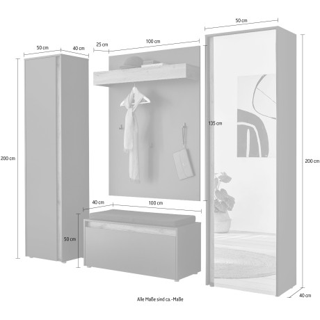 INOSIGN Halmeubelset GIRON/ CiTY, Garderobe in Wotan Eik, moderne garderobekast (complete set, 4-delig) afbeelding2 - 1