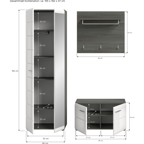 INOSIGN Halmeubelset Rumba, 3-delig, Breedte 155 cm, Hoogglans Front, bestaand uit: (3-delig) afbeelding2 - 1