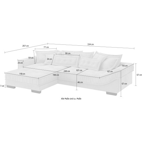 INOSIGN Hoekbank Diwan II DuraFlex voor maximaal 140 kg per zitoppervlak, met veel kussens en plooival afbeelding2 - 1