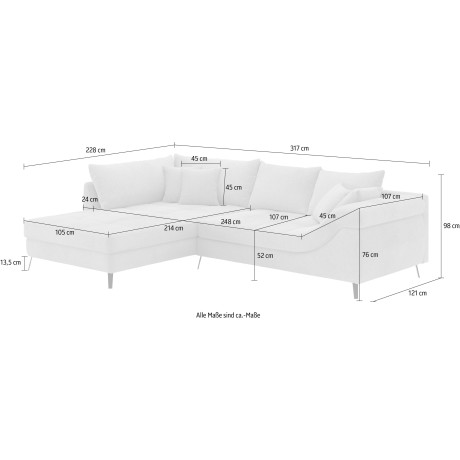 INOSIGN Hoekbank Portofino 4 bekledingskwaliteiten, 13,5 cm hoge metalen profielvoeten in mat zwart afbeelding2 - 1