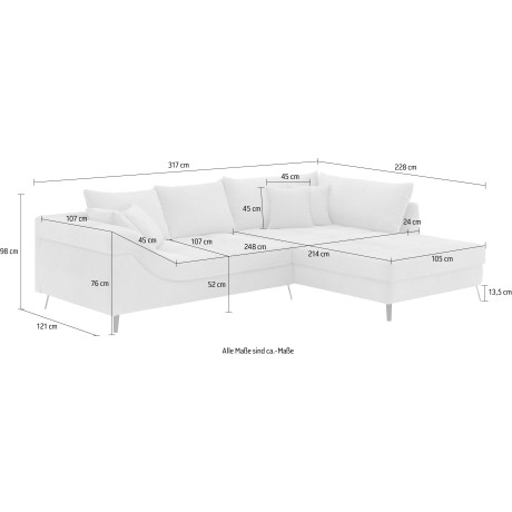 INOSIGN Hoekbank Portofino 4 bekledingskwaliteiten, 13,5 cm hoge metalen profielvoeten in mat zwart afbeelding2 - 1