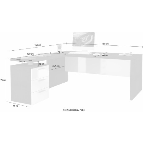 INOSIGN Hoekbureau New Selina Bureau met 3 laden, afmetingen 180/100 x 60 x 75 cm, Made in Italy afbeelding2 - 1