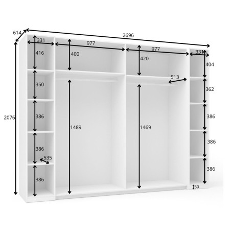 INOSIGN Kledingkast Antioch met 10 planken en 2 kledingstangen, zwarte handgrepen Garderobe met 2 schuifdeuren en 2 draaideuren, B/H/D 270/207/61 cm afbeelding2 - 1