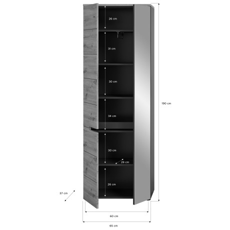 INOSIGN Kledingkast Rehat, hoogte: 190 cm, in basalt grijs/ Artisan eiken, 2 deuren, 6 vakken afbeelding2 - 1