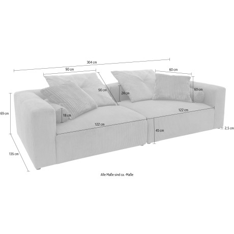 INOSIGN Megabank Suyana met binnenvering, bxdxh: 304x135x69 cm, sierkussen + kussenrollen afbeelding2 - 1