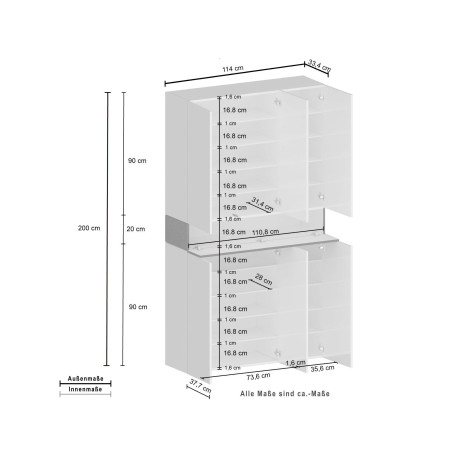 INOSIGN Schoenenkast Savona Hoogte 200cm, 12 inlegplanken, 21 vakken (1 stuk) afbeelding2 - 1