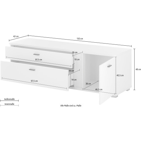 INOSIGN Tv-meubel Long Island in moderne trendkleur, inclusief verticale verlichting, breedte 150 cm (1 stuk) afbeelding2 - 1