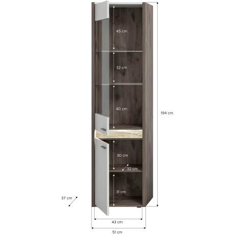 INOSIGN Vitrinekast Treviso, Hoogte 198 cm, incl. Frontverlichting, 2 deuren, 2 Glasplanken afbeelding2 - 1