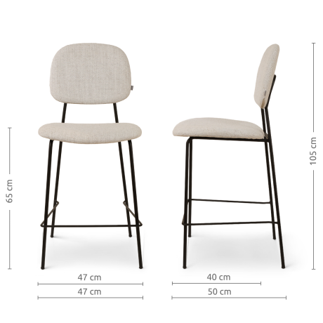 Jasmijn barkruk beige melange - zwart onderstel - 65 cm afbeelding2 - 1