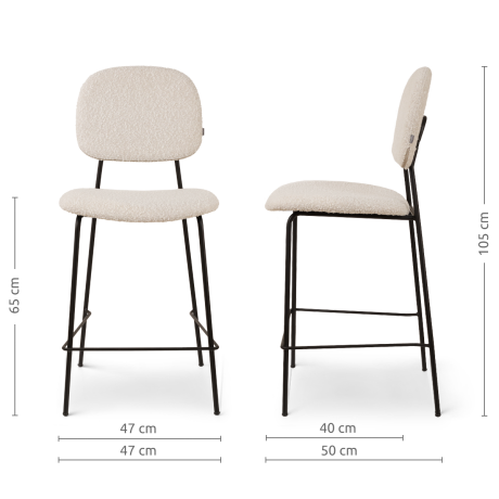 Jasmijn barkruk bouclé beige - zwart onderstel - 65 cm afbeelding2 - 1