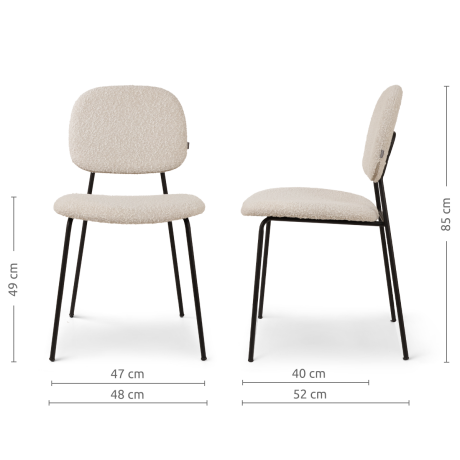 Jasmijn eetkamerstoel bouclé beige - zwart onderstel afbeelding2 - 1