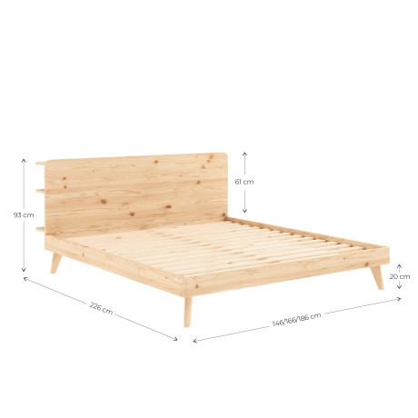 Karup Bedframe RETREAT BED van massief grenen met lattenbodem, hoofdbord met 3 legplanken afbeelding2 - 1