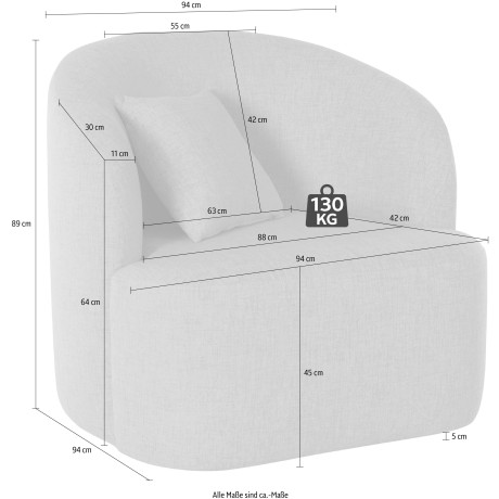 LeGer Home by Lena Gercke Draaibare fauteuil Dilara afgeronde rugleuning en front, in 3 stofkwaliteiten afbeelding2 - 1