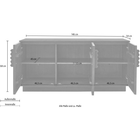 LeGer Home by Lena Gercke Dressoir EMINA Massief acaciahout, 146 cm commode, met soft-close en designgrepen afbeelding2 - 1