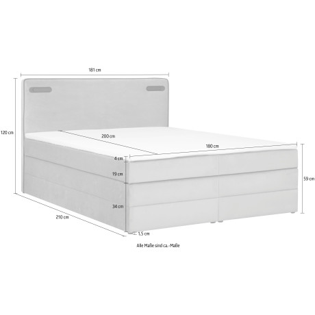 Leonique Boxspring Adil met ledverlichting, inclusief topmatras van comfortschuim (5-delig) afbeelding2 - 1