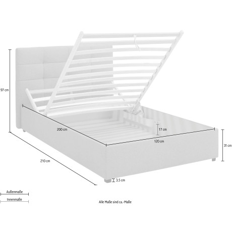 Lüttenhütt Gestoffeerd bed Endres met bedkist, naar keuze zonder matras/lattenbodem of incl. matras afbeelding2 - 1