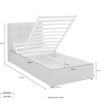 Lüttenhütt Gestoffeerd bed Endres met bedkist, naar keuze zonder matras/lattenbodem of incl. matras afbeelding2 - 1